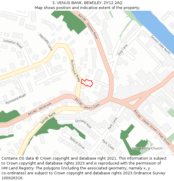 3, VENUS BANK, BEWDLEY, DY12 2AQ: Location map and indicative extent of plot