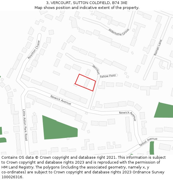 3, VERCOURT, SUTTON COLDFIELD, B74 3XE: Location map and indicative extent of plot