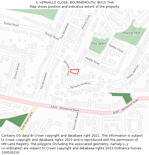 3, VERNALLS CLOSE, BOURNEMOUTH, BH10 7HA: Location map and indicative extent of plot