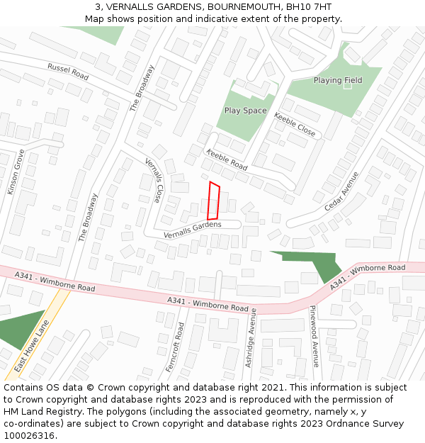 3, VERNALLS GARDENS, BOURNEMOUTH, BH10 7HT: Location map and indicative extent of plot