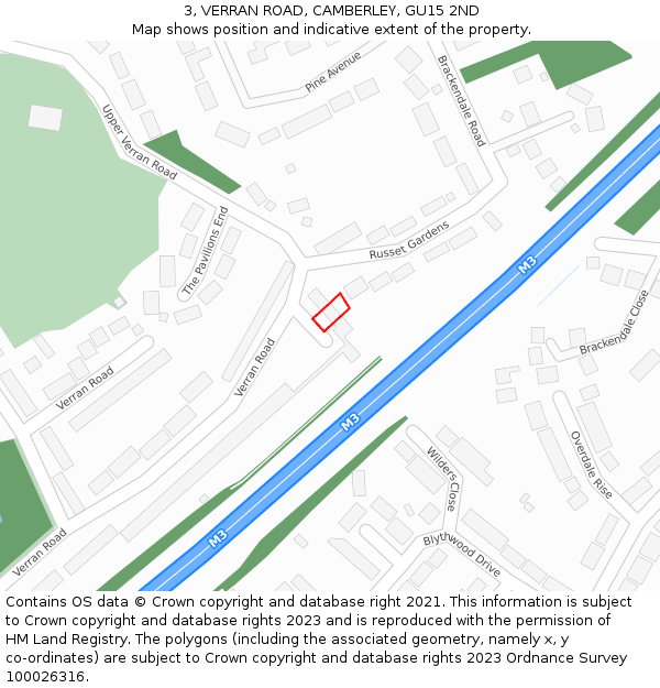 3, VERRAN ROAD, CAMBERLEY, GU15 2ND: Location map and indicative extent of plot