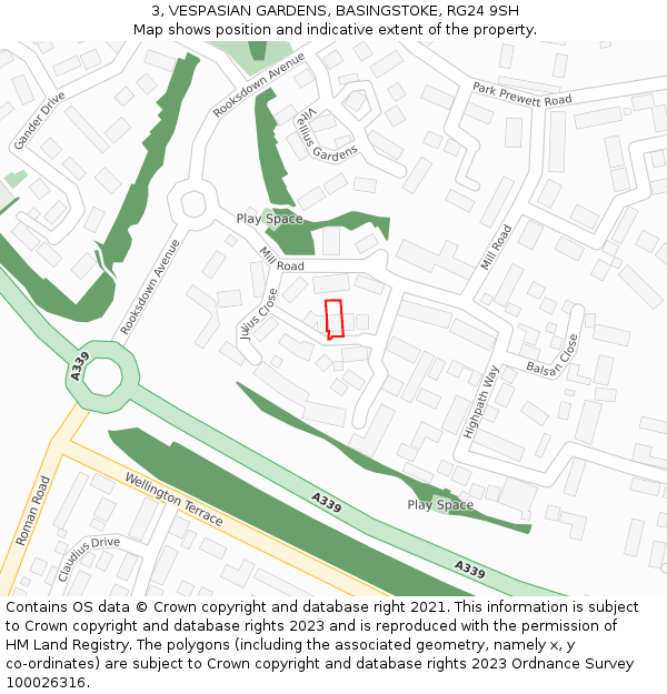 3, VESPASIAN GARDENS, BASINGSTOKE, RG24 9SH: Location map and indicative extent of plot