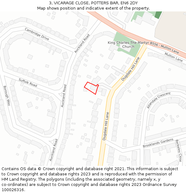 3, VICARAGE CLOSE, POTTERS BAR, EN6 2DY: Location map and indicative extent of plot