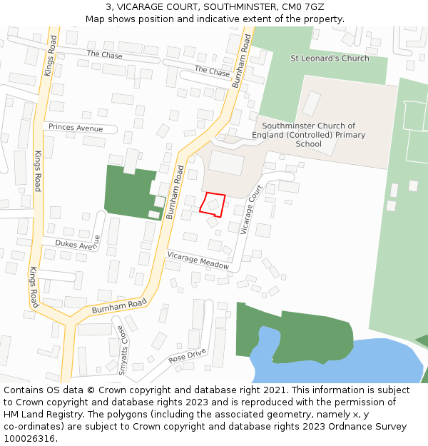 3, VICARAGE COURT, SOUTHMINSTER, CM0 7GZ: Location map and indicative extent of plot