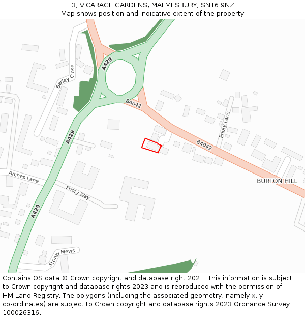 3, VICARAGE GARDENS, MALMESBURY, SN16 9NZ: Location map and indicative extent of plot