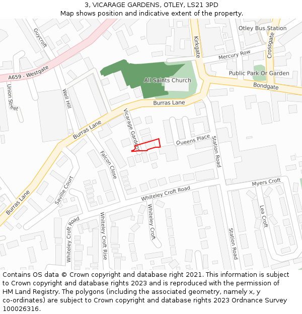 3, VICARAGE GARDENS, OTLEY, LS21 3PD: Location map and indicative extent of plot