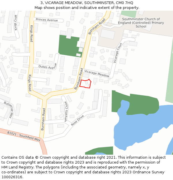 3, VICARAGE MEADOW, SOUTHMINSTER, CM0 7HQ: Location map and indicative extent of plot
