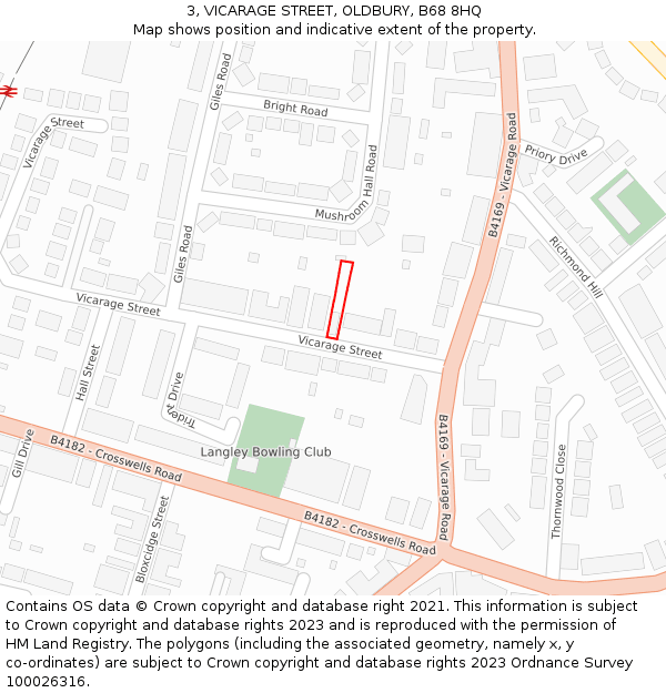 3, VICARAGE STREET, OLDBURY, B68 8HQ: Location map and indicative extent of plot