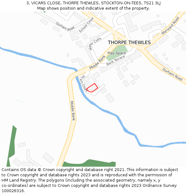 3, VICARS CLOSE, THORPE THEWLES, STOCKTON-ON-TEES, TS21 3LJ: Location map and indicative extent of plot