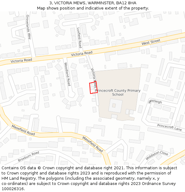 3, VICTORIA MEWS, WARMINSTER, BA12 8HA: Location map and indicative extent of plot