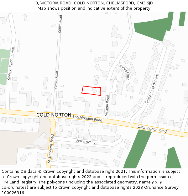 3, VICTORIA ROAD, COLD NORTON, CHELMSFORD, CM3 6JD: Location map and indicative extent of plot