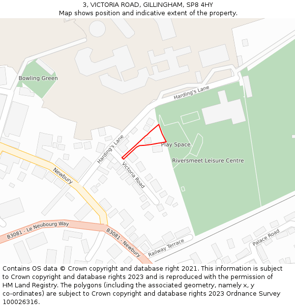 3, VICTORIA ROAD, GILLINGHAM, SP8 4HY: Location map and indicative extent of plot