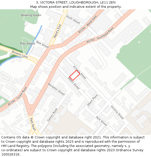 3, VICTORIA STREET, LOUGHBOROUGH, LE11 2EN: Location map and indicative extent of plot
