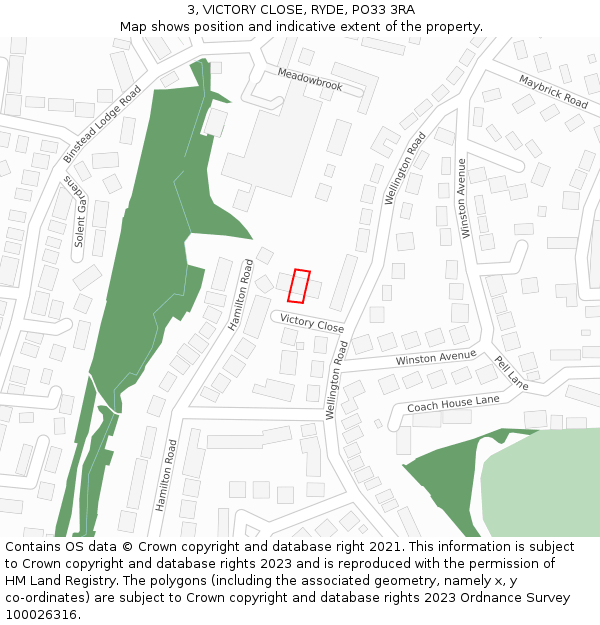 3, VICTORY CLOSE, RYDE, PO33 3RA: Location map and indicative extent of plot
