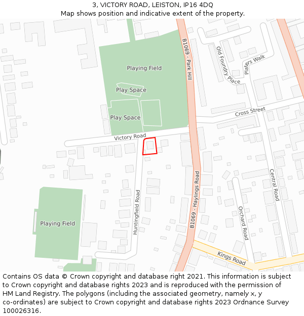 3, VICTORY ROAD, LEISTON, IP16 4DQ: Location map and indicative extent of plot