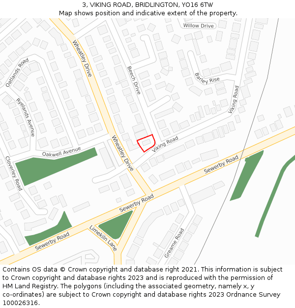 3, VIKING ROAD, BRIDLINGTON, YO16 6TW: Location map and indicative extent of plot