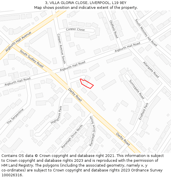 3, VILLA GLORIA CLOSE, LIVERPOOL, L19 9EY: Location map and indicative extent of plot