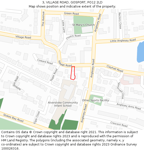 3, VILLAGE ROAD, GOSPORT, PO12 2LD: Location map and indicative extent of plot