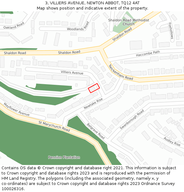 3, VILLIERS AVENUE, NEWTON ABBOT, TQ12 4AT: Location map and indicative extent of plot