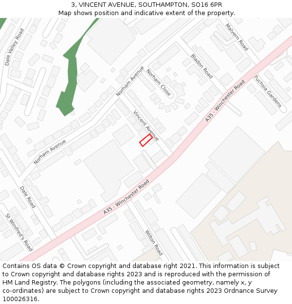 3, VINCENT AVENUE, SOUTHAMPTON, SO16 6PR: Location map and indicative extent of plot