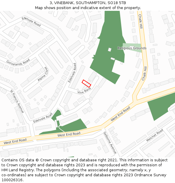 3, VINEBANK, SOUTHAMPTON, SO18 5TB: Location map and indicative extent of plot