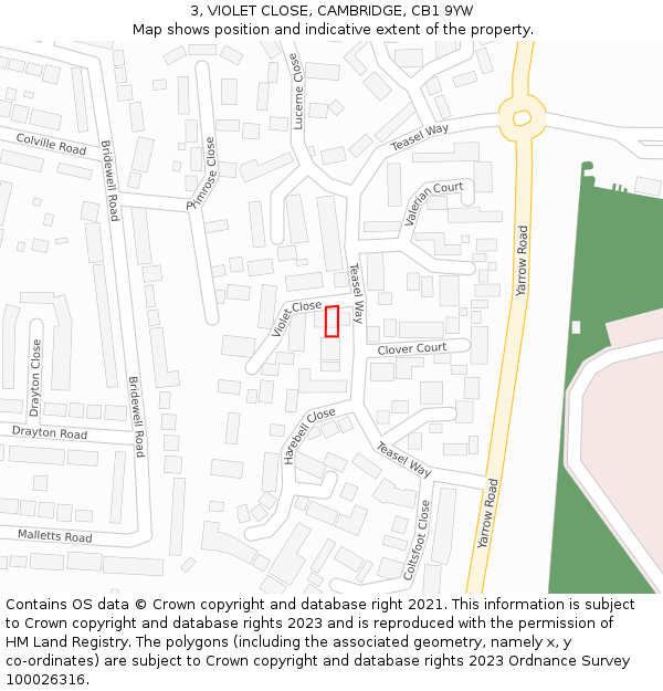 3, VIOLET CLOSE, CAMBRIDGE, CB1 9YW: Location map and indicative extent of plot