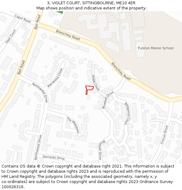 3, VIOLET COURT, SITTINGBOURNE, ME10 4ER: Location map and indicative extent of plot