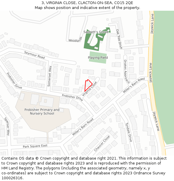 3, VIRGINIA CLOSE, CLACTON-ON-SEA, CO15 2QE: Location map and indicative extent of plot