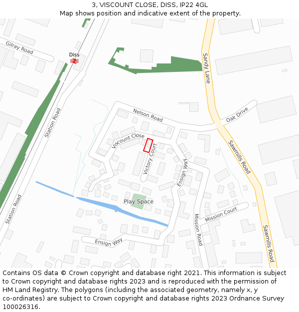 3, VISCOUNT CLOSE, DISS, IP22 4GL: Location map and indicative extent of plot