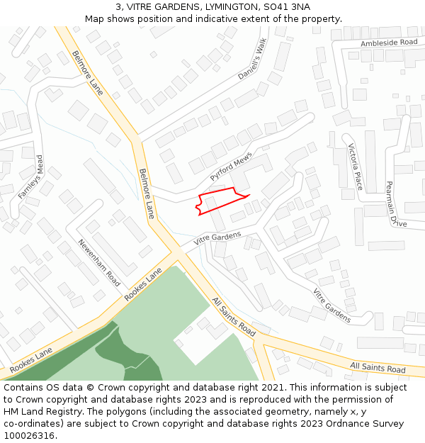 3, VITRE GARDENS, LYMINGTON, SO41 3NA: Location map and indicative extent of plot