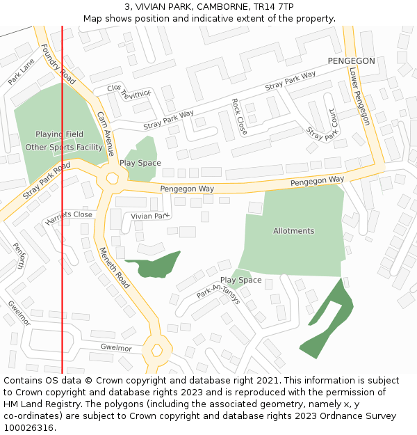 3, VIVIAN PARK, CAMBORNE, TR14 7TP: Location map and indicative extent of plot