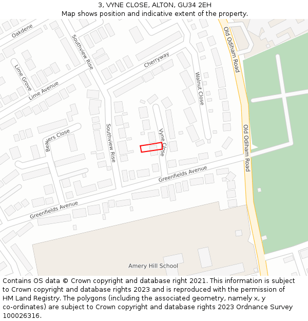 3, VYNE CLOSE, ALTON, GU34 2EH: Location map and indicative extent of plot