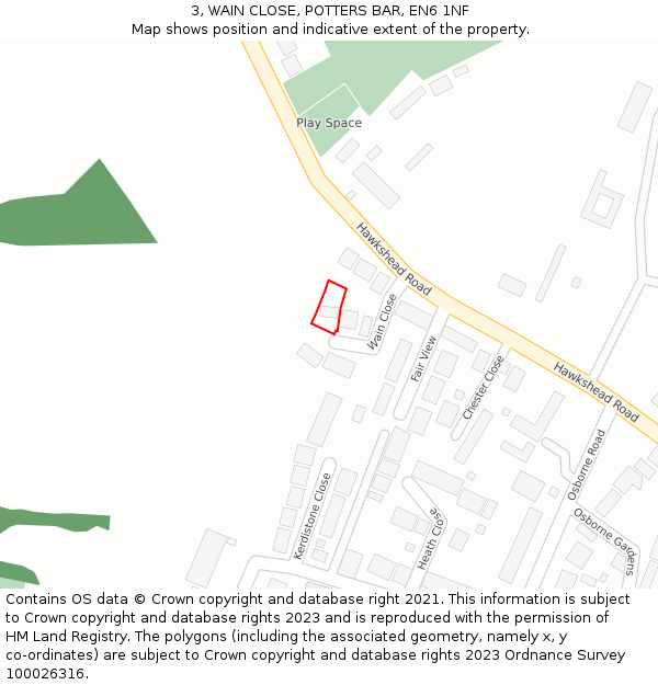 3, WAIN CLOSE, POTTERS BAR, EN6 1NF: Location map and indicative extent of plot