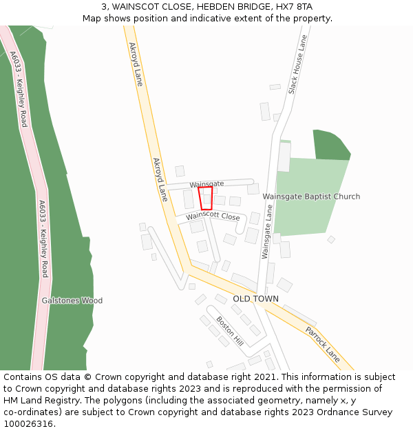 3, WAINSCOT CLOSE, HEBDEN BRIDGE, HX7 8TA: Location map and indicative extent of plot