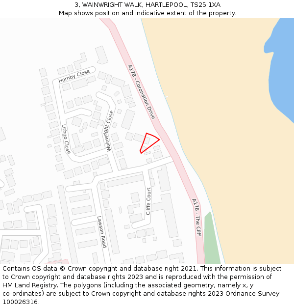3, WAINWRIGHT WALK, HARTLEPOOL, TS25 1XA: Location map and indicative extent of plot