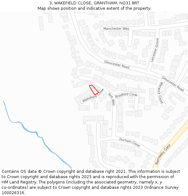 3, WAKEFIELD CLOSE, GRANTHAM, NG31 8RT: Location map and indicative extent of plot