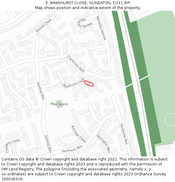 3, WAKEHURST CLOSE, NUNEATON, CV11 4YF: Location map and indicative extent of plot