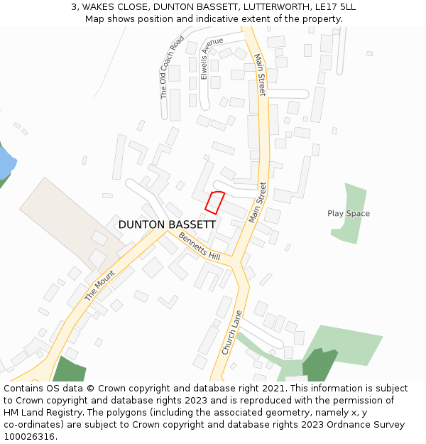 3, WAKES CLOSE, DUNTON BASSETT, LUTTERWORTH, LE17 5LL: Location map and indicative extent of plot