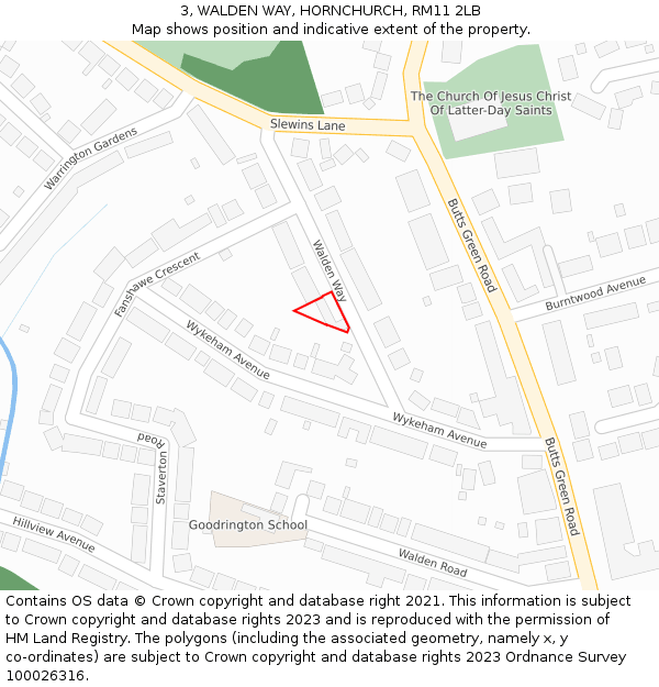 3, WALDEN WAY, HORNCHURCH, RM11 2LB: Location map and indicative extent of plot