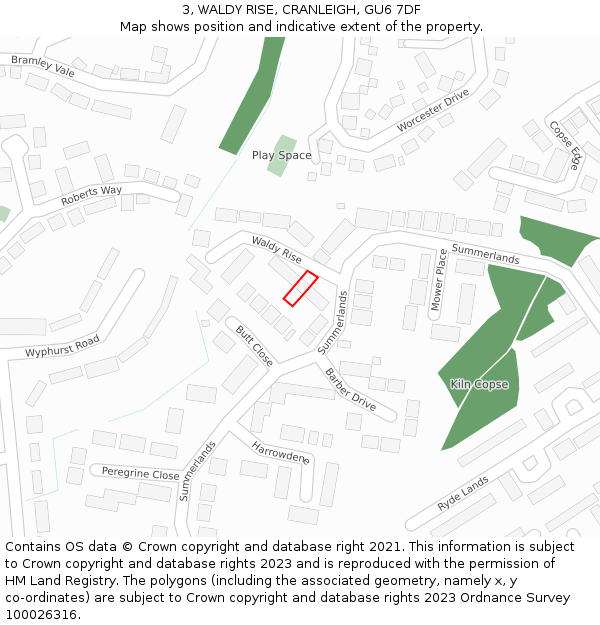 3, WALDY RISE, CRANLEIGH, GU6 7DF: Location map and indicative extent of plot