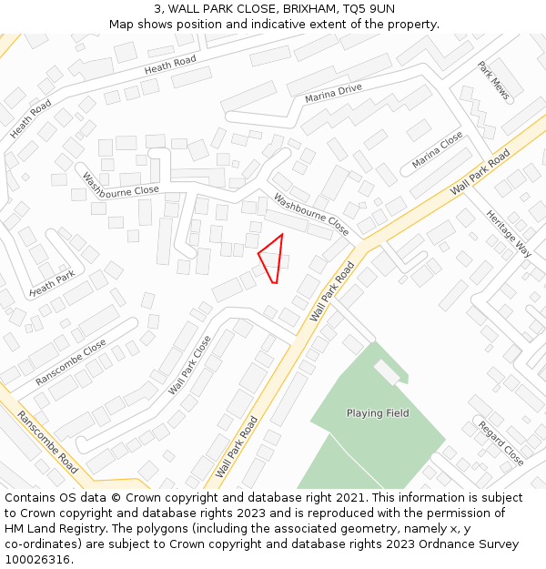 3, WALL PARK CLOSE, BRIXHAM, TQ5 9UN: Location map and indicative extent of plot