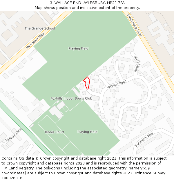 3, WALLACE END, AYLESBURY, HP21 7FA: Location map and indicative extent of plot