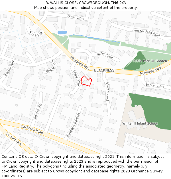 3, WALLIS CLOSE, CROWBOROUGH, TN6 2YA: Location map and indicative extent of plot