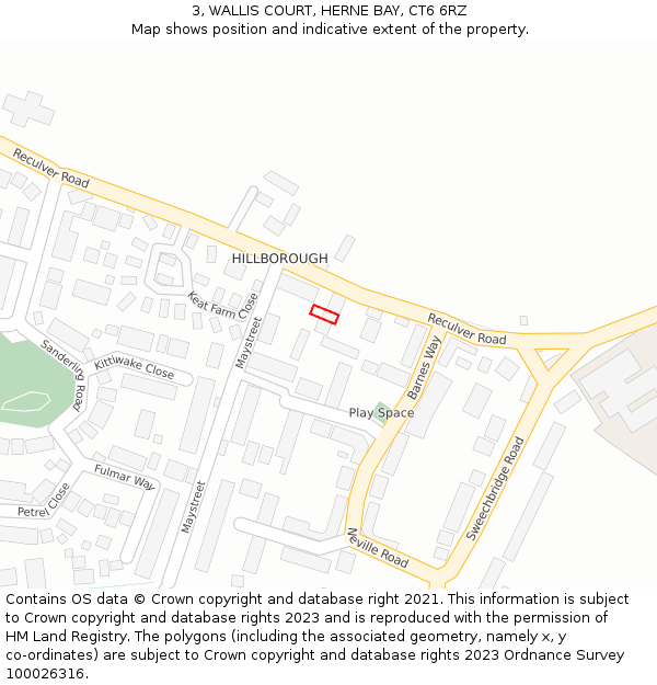 3, WALLIS COURT, HERNE BAY, CT6 6RZ: Location map and indicative extent of plot