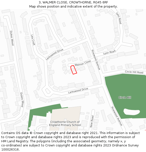 3, WALMER CLOSE, CROWTHORNE, RG45 6RF: Location map and indicative extent of plot