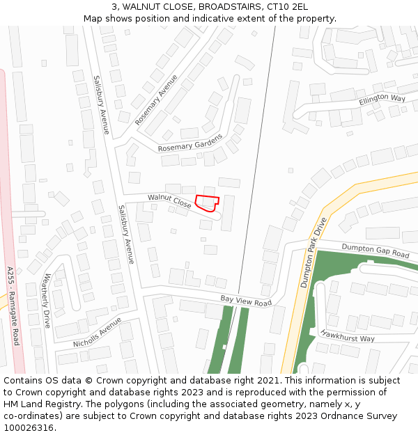 3, WALNUT CLOSE, BROADSTAIRS, CT10 2EL: Location map and indicative extent of plot