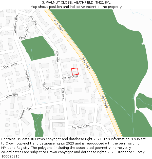 3, WALNUT CLOSE, HEATHFIELD, TN21 8YL: Location map and indicative extent of plot