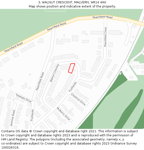 3, WALNUT CRESCENT, MALVERN, WR14 4AX: Location map and indicative extent of plot