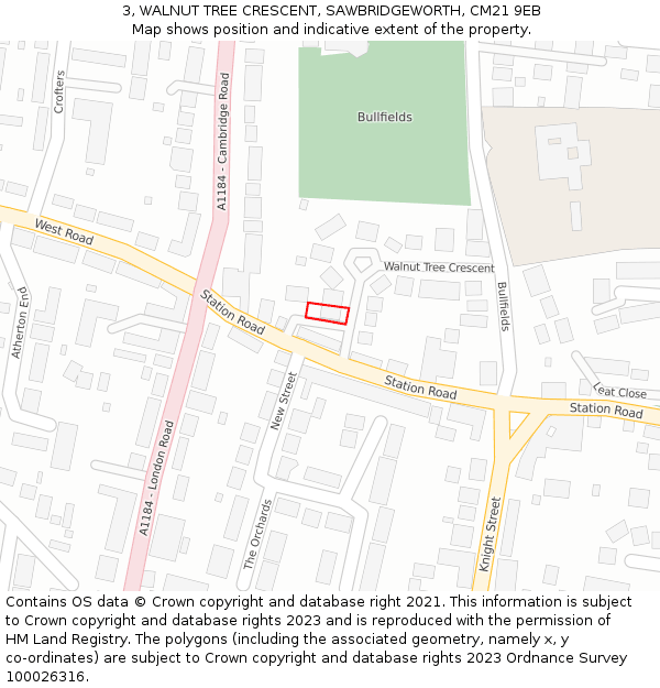 3, WALNUT TREE CRESCENT, SAWBRIDGEWORTH, CM21 9EB: Location map and indicative extent of plot