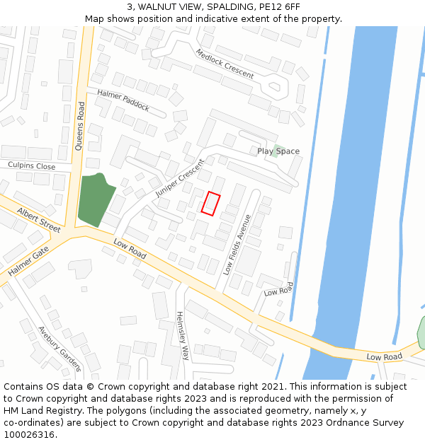 3, WALNUT VIEW, SPALDING, PE12 6FF: Location map and indicative extent of plot